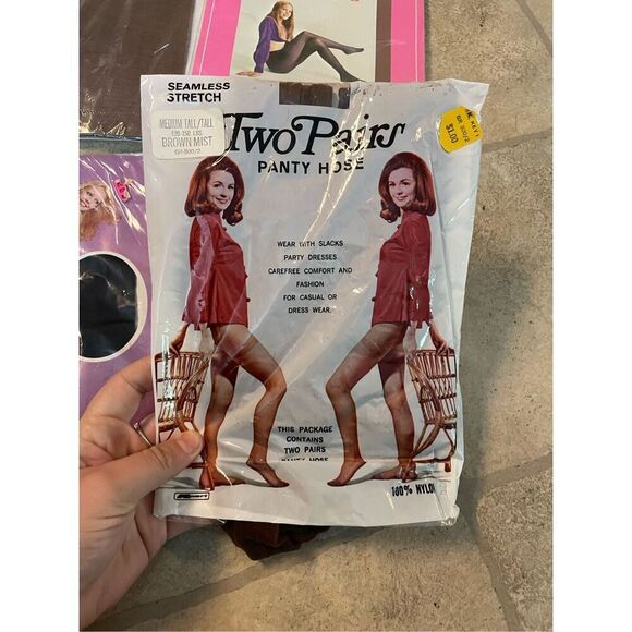 Vintage Retro 1960’s 1970’s Pantyhose Lot In Package 5 Pair - Picture 2 of 10